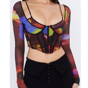 HOUSE OF CB MISCHA LONG SLEEVE CORSET TOP